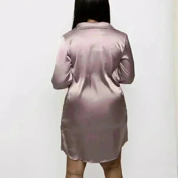 Fall For Me Draped Collar Satin Knee-Length Dress - Picture 3 of 3